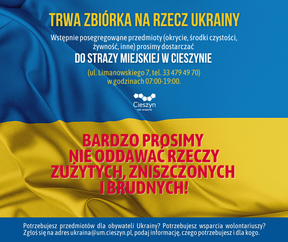 Plakat w barwach Ukrainy z apelem pomocy
